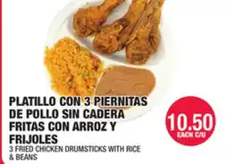 Carnicerias Jimenez PLATILLO CON 3 PIERNITAS DE POLLO SIN CADERA FRITAS CON ARROZ Y FRIJOLES offer