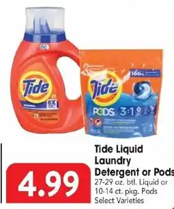 Great Valu Markets Tide liquid laundry detergent or pods offer
