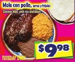 Savers Cost Plus Chicken Mole with rice and beans offer