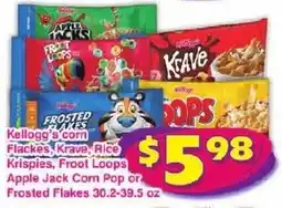 Savers Cost Plus Kellogg's corn flakes, krave, rice krispies, froo loops, apple jack corn pop or frosted flakes offer
