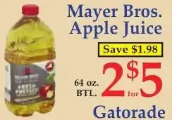 DeMoulas Market Basket Mayer Bros. Apple Juice offer