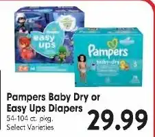 Great Valu Markets Pampers Baby Dry or Easy Ups Diapers offer