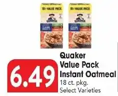 Great Valu Markets Quaker value pack instant oatmeal offer