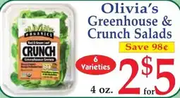 DeMoulas Market Basket Olivia's greenhouse & crunch salads offer