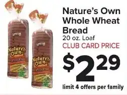 Foodtown supermarkets Nature's Own Whole Wheat Bread offer