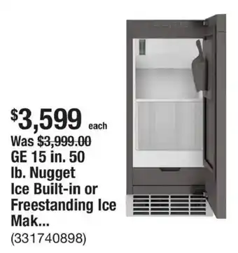 Ge 15 in. 50 lb. Nugget Ice Built-in or Freestanding Ice Mak...
