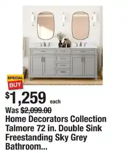 The Home Depot Home Decorators Collection Talmore 72 in. Double Sink Freestanding Sky Grey Bathroom offer
