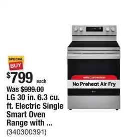 The Home Depot Lg 30 in. 6.3 cu. ft. Electric Single Smart Oven Range offer