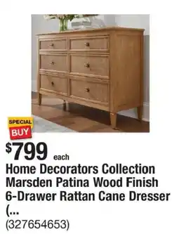 The Home Depot Home Decorators Collection Marsden Patina Wood Finish 6-Drawer Rattan Cane Dresser offer