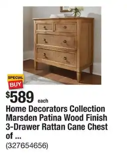 The Home Depot Home Decorators Collection Marsden Patina Wood Finish 3-Drawer Rattan Cane Chest of ... offer