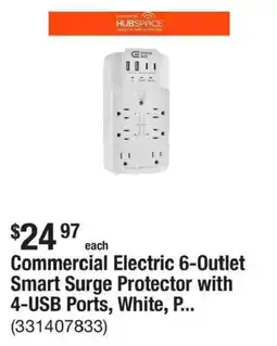 The Home Depot Commercial Electric 6-Outlet Smart Surge Protector with 4-USB Ports, White offer