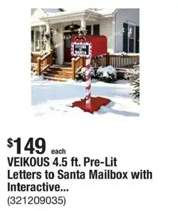 The Home Depot Veikous 4.5 ft. Pre-Lit Letters to Santa Mailbox with Interactive offer