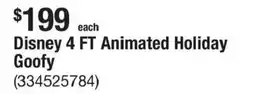 The Home Depot Disney 4 FT Animated Holiday Goofy offer