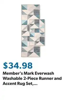 Sam's Club Member's Mark Everwash Washable 2-Piece Runner and Accent Rug Set, Assorted Designs offer