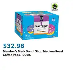 Sam's Club Member's Mark Donut Shop Medium Roast Coffee Pods, 100 ct offer