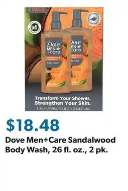 Sam's Club Dove Men+Care Sandalwood Body Wash, 26 fl. oz., 2 pk offer
