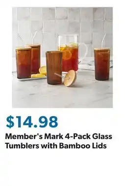 Sam's Club Member's Mark 4-Pack Glass Tumblers with Bamboo Lids offer