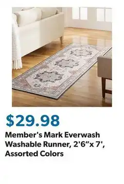 Sam's Club Member's Mark Everwash Washable Runner, 2'6x 7', Assorted Colors offer