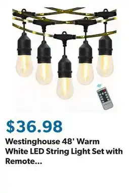 Sam's Club Westinghouse 48' Warm White LED String Light Set with Remote Control, 15 Bulbs offer
