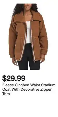 TJ Maxx Fleece Cinched Waist Stadium Coat With Decorative Zipper Trim offer