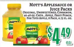 Trade Fair Supermarket MOTT'S APPLESAUCE OR JUICE PACKS offer
