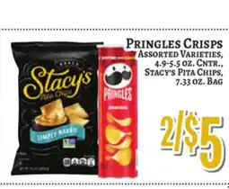Trade Fair Supermarket Pringles CRISPS Assorted Varieties 4.9-5.5 OZ. Cntr., Stacey's Pita Chips 7.33 OZ. Bag offer