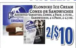 Trade Fair Supermarket Klondike Ice Cream Cones or Sandwiches offer