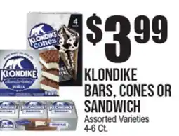 Extra Supermarket KLONDIKE BARS, CONES OR SANDWICH offer