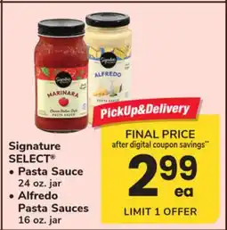 ACME Signature SELECT Pasta Sauce 24 oz. jar, Alfredo Pasta Sauces 16 oz. jar offer