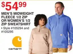 Dunham's Sports MEN'S MIDWEIGHT FLEECE 1/2 ZIP OR WOMEN'S 1/2 ZIP SWEATSHIRT offer
