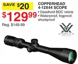 Dunham's Sports VORTEX COPPERHEAD 4-12X44 SCOPE offer