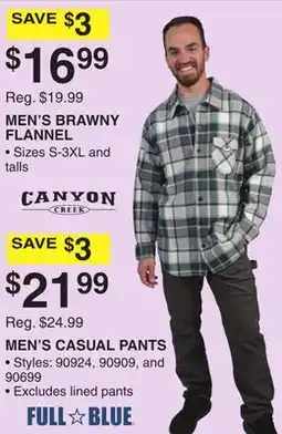 Dunham's Sports MEN'S BRAWNY FLANNEL,CANYON CREEK MEN'S CASUAL PANTS offer