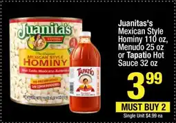 Super King Markets Juanita's Mexican Style Hominy 110 oz, Menudo 25 oz or Tapatio Hot Sauce 32 oz offer