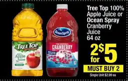 Super King Markets Tree Top 100% Apple Juice or Ocean Spray Cranberry Juice offer