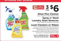 ShopRite Glass Plus Cleaner, Spray n’ Wash Laundry Stain Remover, Lysol Cleaners or Wipes offer