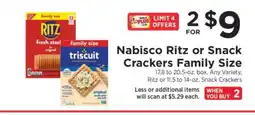 ShopRite Nabisco Ritz or Snack Crackers Family Size offer