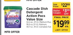 ShopRite Cascade Dish Detergent Action Pacs Value Size offer