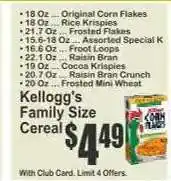 Key Food Kellogg's Family Size Cereal offer