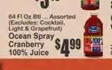 Key Food Ocean Spray Cranberry 100% Juice offer