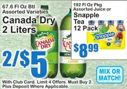 SuperFresh Canada Dry 2 Liters Snapple Tea offer