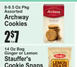 SuperFresh Archway Cookies, Ginger or Lemon Stauffer's Cookie Snaps offer