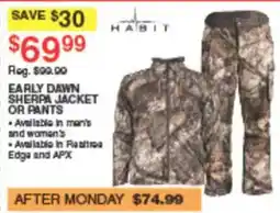 Dunham's Sports Habit early dawn sherpa jacket or pants offer