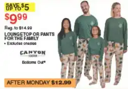 Dunham's Sports Canyon Creek loungetop or pants for the family offer
