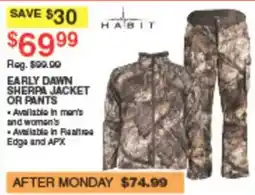Dunham's Sports Habit early dawn sherpa jacket or pants offer