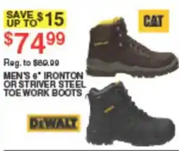 Dunham's Sports Cat Men's 6" Ironton or Striver Steel Toe Work Boots offer