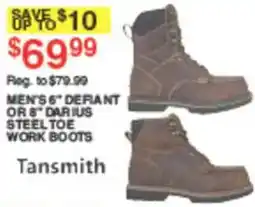 Dunham's Sports Tansmith Men's 6" Defiant or 8" Darius Steel Toe Work Boots offer
