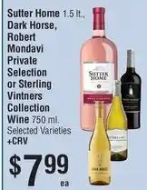 Sutter Home, Robert Mondavi Private Selection or Sterling Vintners Collection Wine