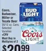 Smart & Final Coors, Budweiser, Miller or Tecate Beer offer