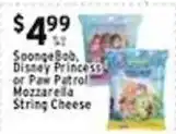 Met Foodmarkets SpongeBob, Disney Princess or Paw Patrol Mozzarella String Cheese offer