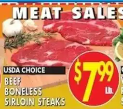 Met Foodmarkets Usda choice beef boneless sirloin steaks offer